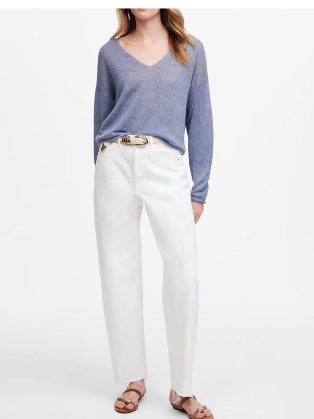 Madewell Pieced Barrel-Leg Ankle Length Raw Hem Jeans Tile White Rigid Size 29